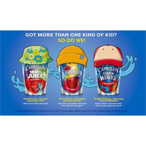 Capri Sun Boisson Jus à 100 % Goût punch aux fruits Mélange de jus entièrement naturel à base de concentré avec ingrédients ajoutés et autres arômes naturels, boîte de 10 unités, sachets de 177 ml