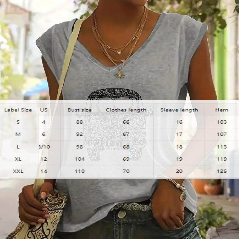 T-shirt à col en V et manches courtes pour femme