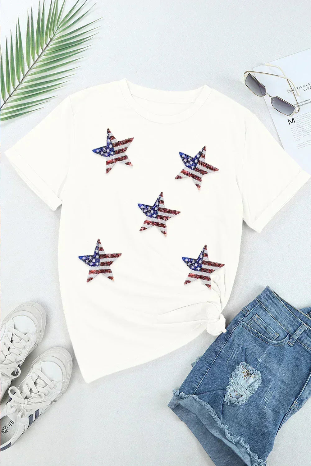 T-shirt graphique étoiles drapeau américain à paillettes noires