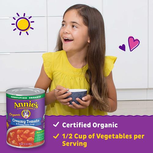 Annie’S Soupe crémeuse de tomates et de pâtes en forme de lapin, prête à servir, 405 g