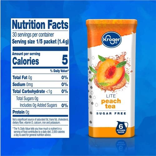 Kroger Lite Zéro sucre Thé glacé saveur pêche Mélange en poudre 6 sachets