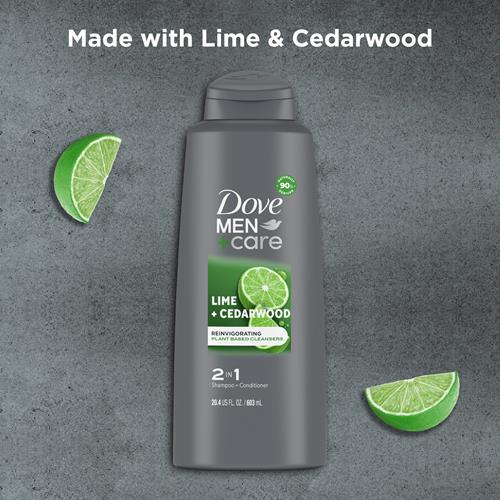 Dove Men+Care Homme Shampooing et revitalisant 2 en 1 Citron vert et cèdre pour des cheveux d’apparence saine Nettoyants d'origine naturelle à base de plantes 603 ml