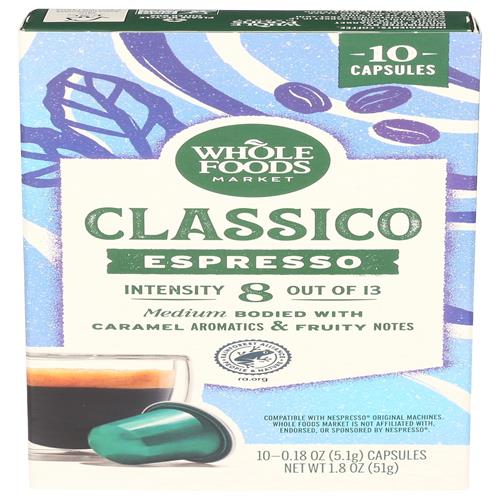 Whole Foods Market Classico Espresso Coffee Capsules 10 Count, 1.8 Oz