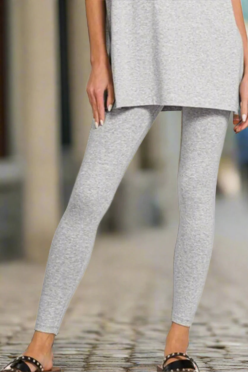 Ensemble haut et legging en coton à col rond Zenana