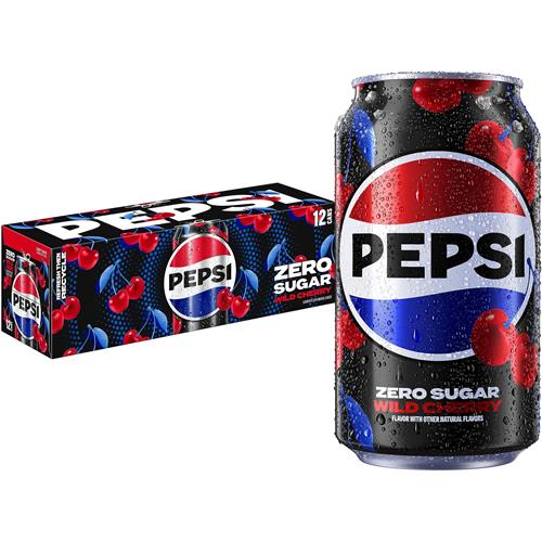 Pepsi Zero Sucre Cola Boisson Gazeuse, Cerise Sauvage, Canettes de 355 ml (Paquet de 12)