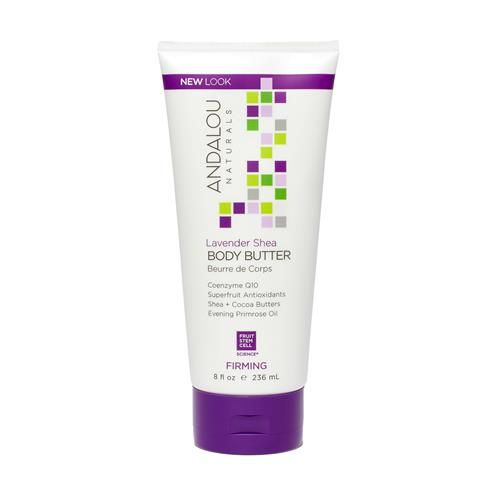 Andalou Naturals Beurre corporel, Crème raffermissante Lavande, 240 ml, Beurre de karité, Beurre de cacao et Huile d'onagre, Hydratant corporel pour peaux sèches, Végane