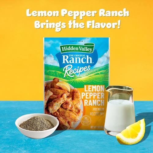 Mélange de Recettes de Ranch Poivre Citronné Hidden Valley Ranch, Saveur d'Agrumes Lumineuse avec une Touche de Ranch, 1 Sachet (L'emballage peut varier)