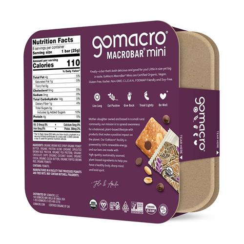 Mini-barres GoMacro biologiques aux pépites de chocolat et au beurre de cacahuète, paquet de 8, 204 g