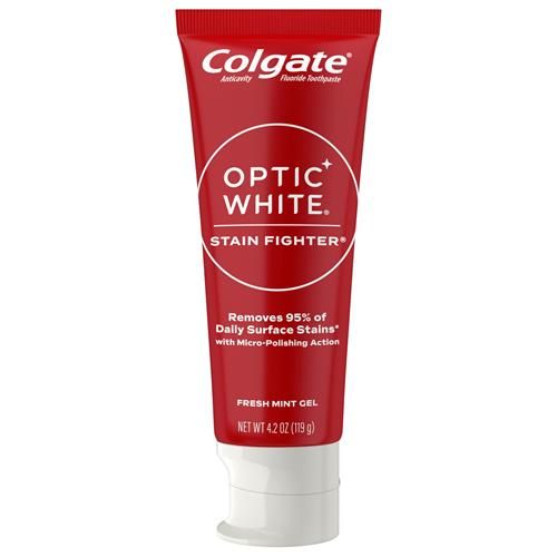 Colgate Optic White Stain Fighter Teeth Whitening Toothpaste, Anticavity Fluoride Toothpaste For Whitening Teeth, Helps Remove Daily Surface Stains, Fresh Mint, 4.2 Oz