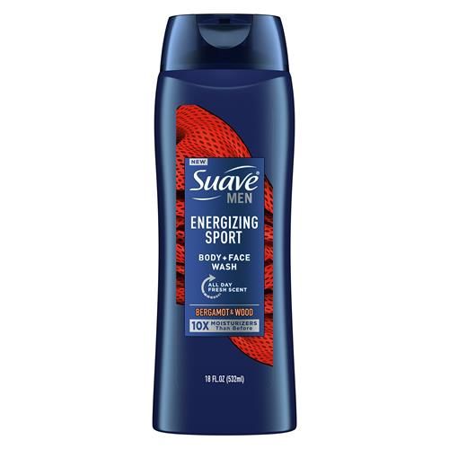 Gel douche corps et visage Suave Men, Nettoyant corporel pour une peau hydratée, Sport énergisant, Au parfum frais longue durée 532 ml