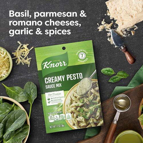 Mélange de sauce Knorr, sauce crémeuse pour pâtes au pesto pour des repas et accompagnements simples, sans arômes artificiels, sans glutamate de sodium ajouté, 34 g