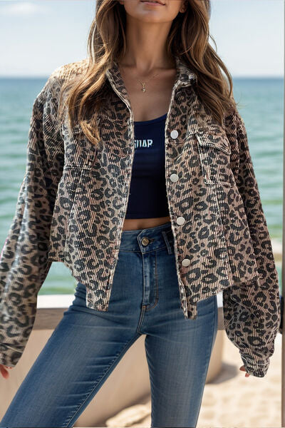Veste légère léopard boutonnée à manches longues, imprimé audacieux et tendance, vêtement d'extérieur de luxe
