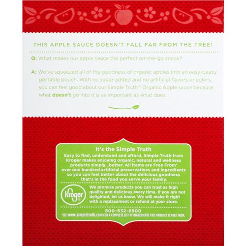 Compote de pommes biologique sans sucre Simple Truth en sachets 4 unités / 90 g