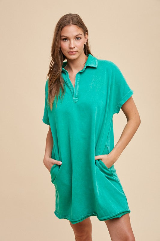 Robe turquoise à manches courtes, décontractée et confortable pour femme