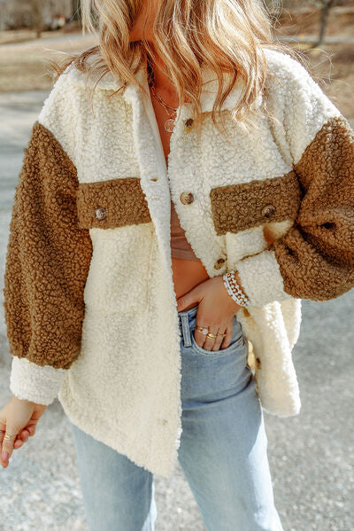 Veste Sherpa Mignonne pour Femme avec Fermeture Boutonnée et Col, Style Rétro Élégant