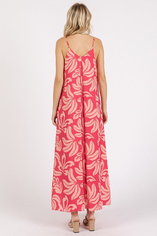 Nouvelle Robe Longue Camisole Imprimée Col V d'été avec Poches – Robe Élégante et Fonctionnelle Flatteuse avec Détails Froncés