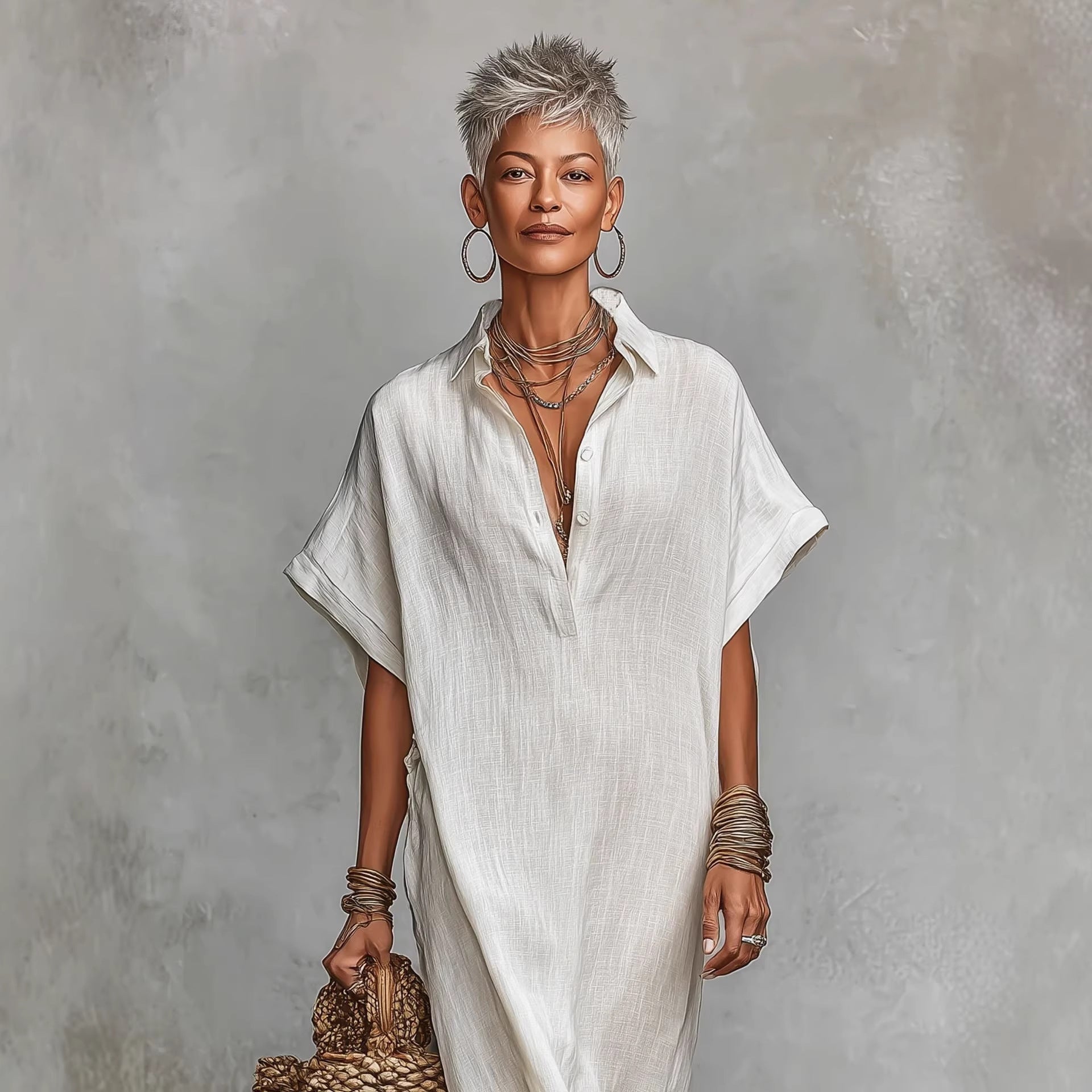 Robe ample à manches chauve-souris longues pour femme