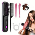 Peigne lisseur sans fil portable – Rechargeable par USB, 3 vitesses, Ions négatifs