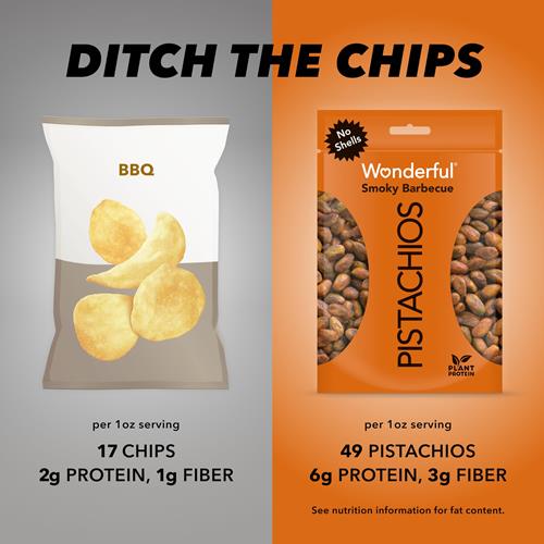 Wonderful Pistachios sans coquille, pistaches saveur barbecue fumé, sac refermable de 311g, collation protéinée, sans gluten, aliment sain