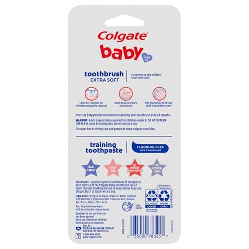 Kit dentifrice et brosse à dents Colgate Bébé, saveur fruits doux, pour les 3-24 mois