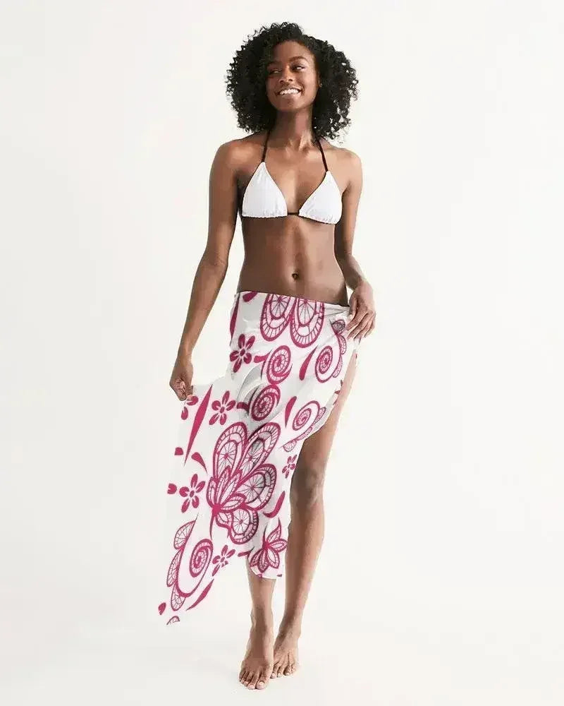 Cache-maillot style dentelle transparente rouge