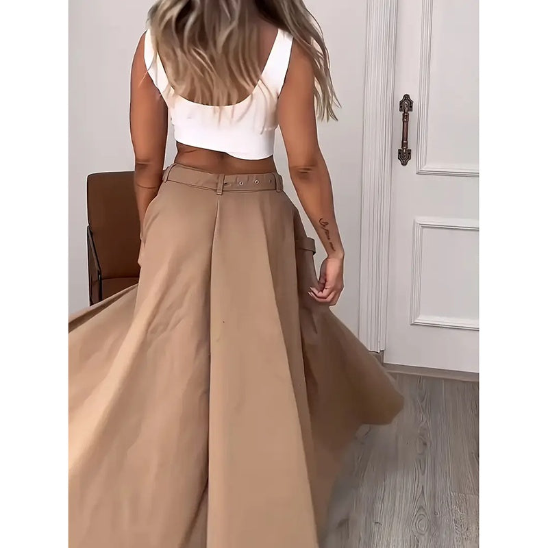 Ensemble assorti : gilet court et jupe longue fendue taille haute pour femme