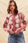 SO ME Cardigan en maille boutonnée à motif de fraises