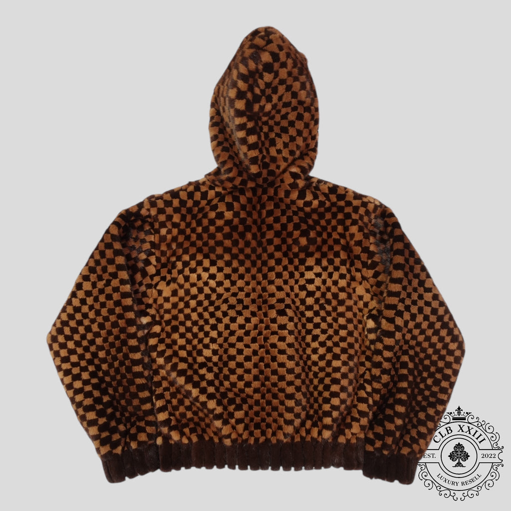 Sweat à capuche zippé Louis Vuitton en vison intarsia Damier marron
