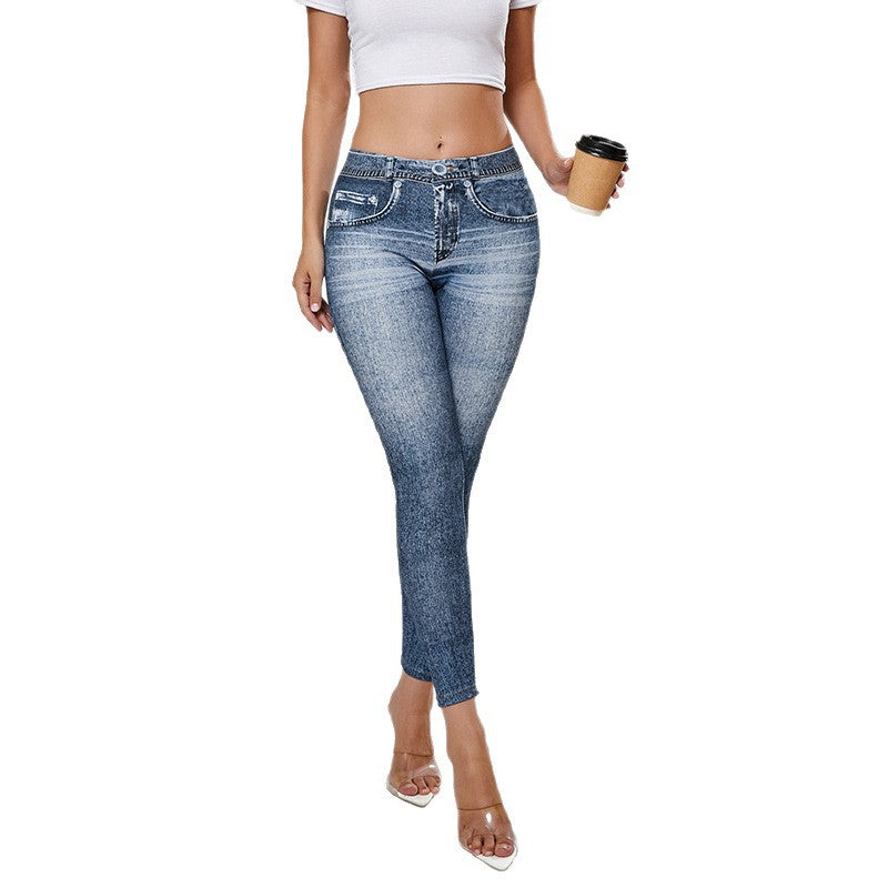 Legging en jean rétro taille haute, pour femme, effet lifting des fesses, pantalon de yoga, jean de yoga, tenue de yoga, tenue de fitness.