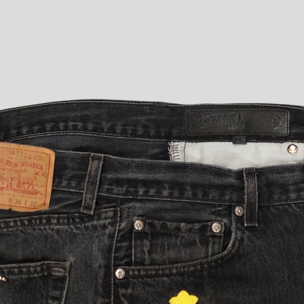 Jean Chrome Hearts à patchs croisés, noir/jaune