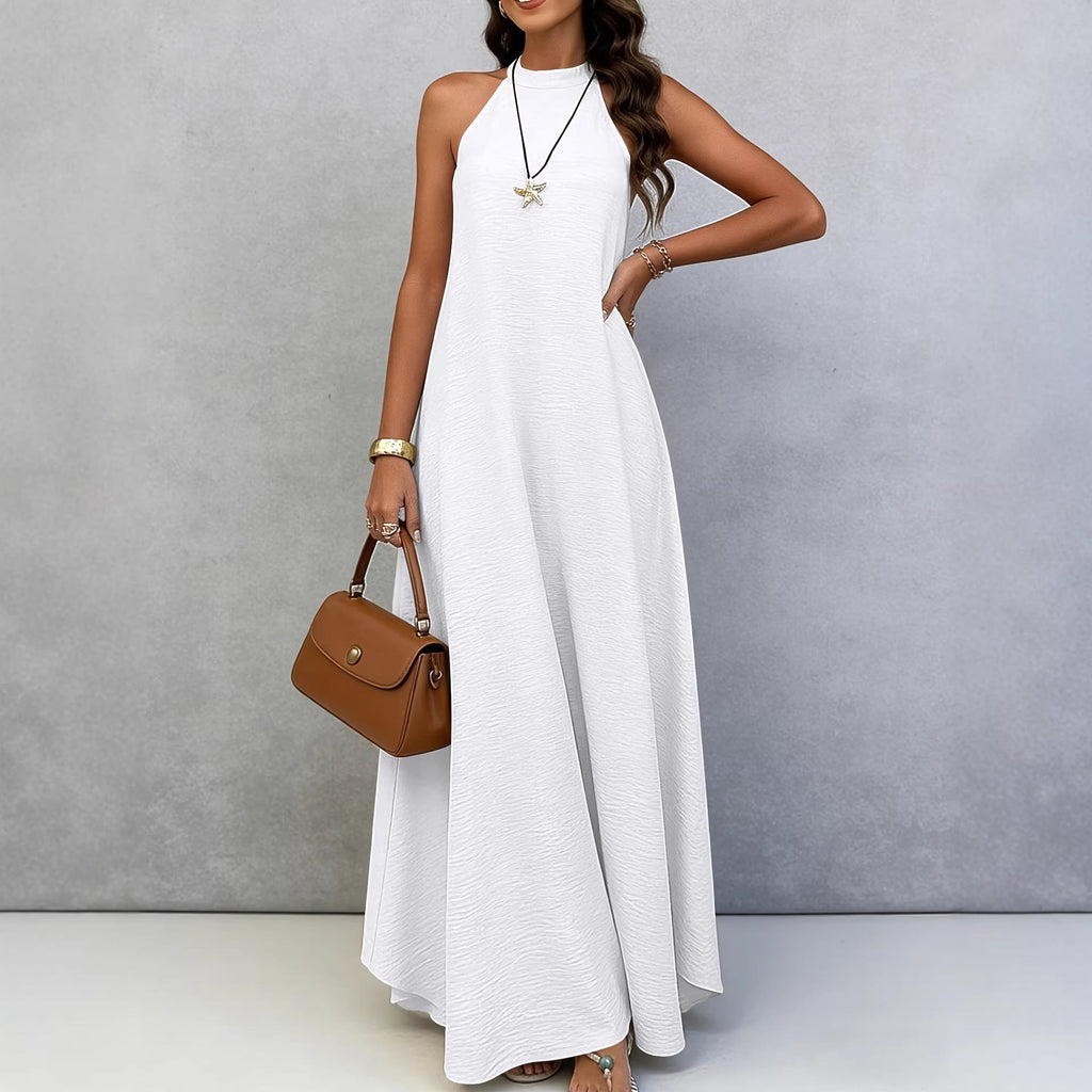 Robe longue sans manches et fluide en crêpe de soie glacée pour femme