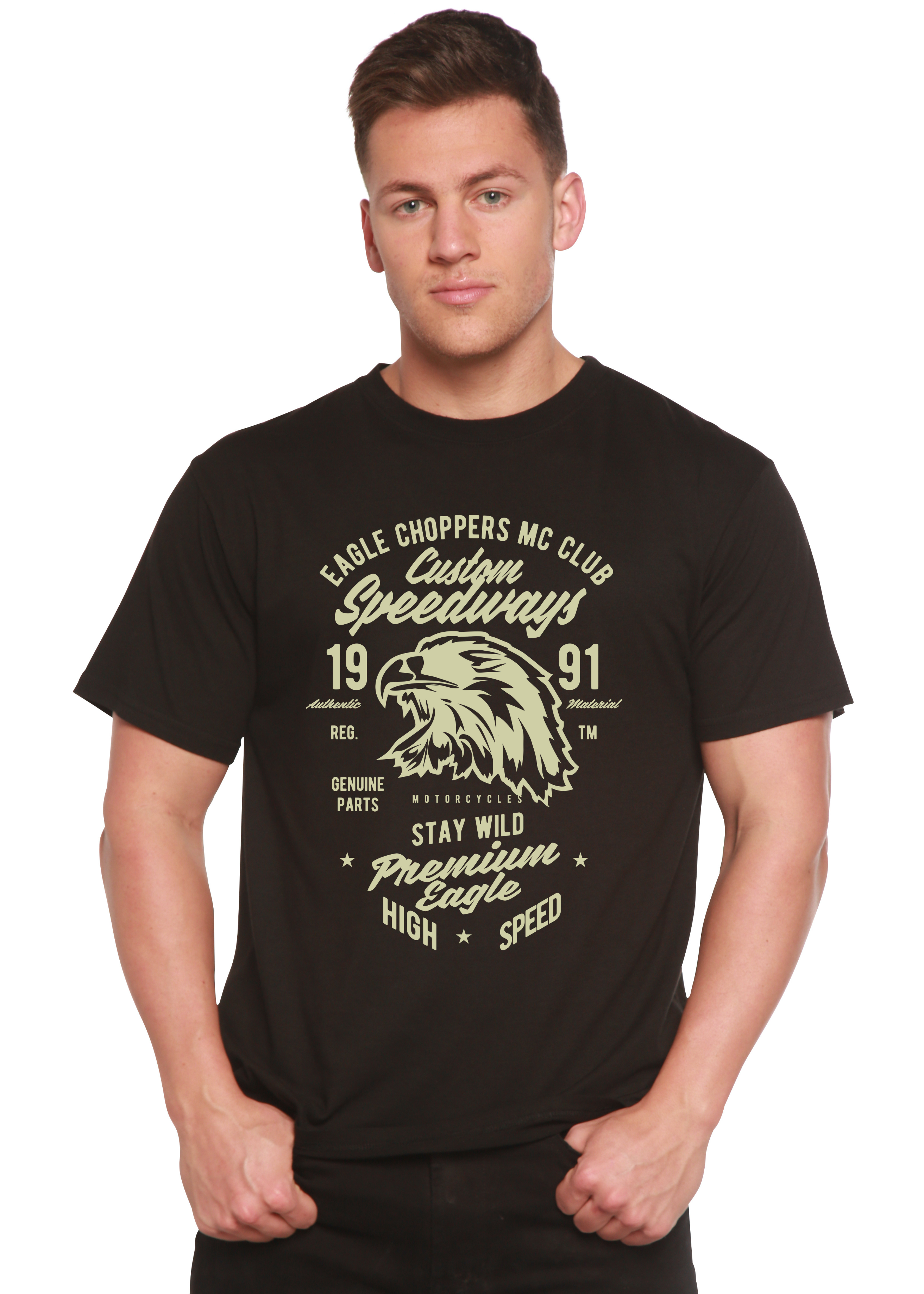 T-shirt graphique à manches courtes Custom Speedways Premium Eagle pour homme en bambou viscose/coton biologique