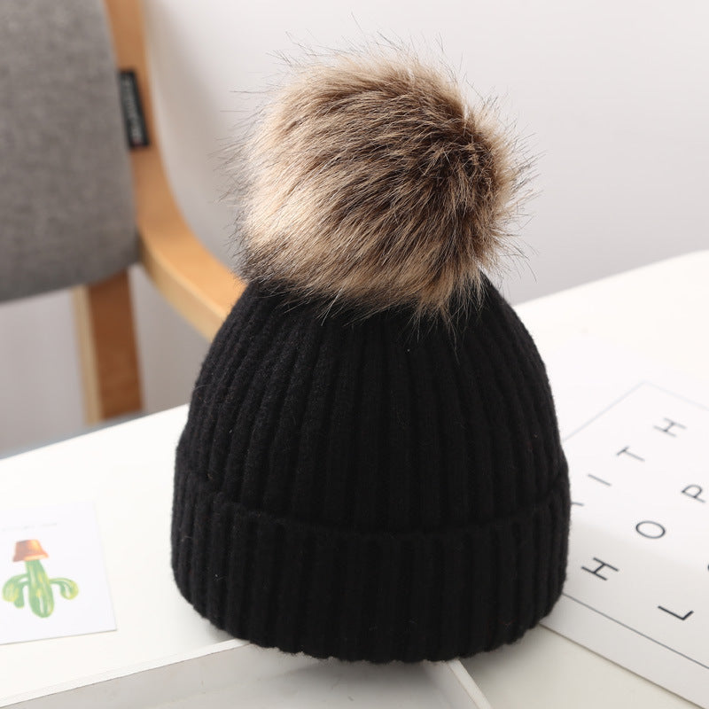 Tendance Nouvel Hiver Enfants Garçon Fille Bonnet en Crochet avec Pompom Artificiel Tricoté Enfants en Bas Âge Bonnets avec Pompon Bonnet Bébé pour Filles et Garçons