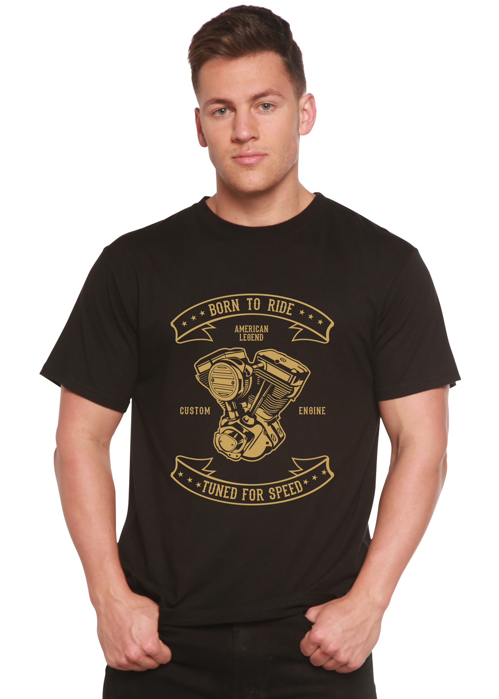 T-Shirt à Manches Courtes Homme en Viscose de Bambou/Coton Biologique avec Graphisme Born To Ride