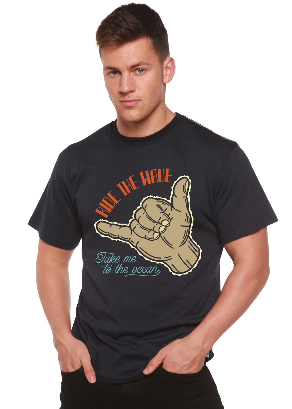T-shirt graphique à manches courtes en viscose de bambou/coton biologique « Ride The Wave » pour homme