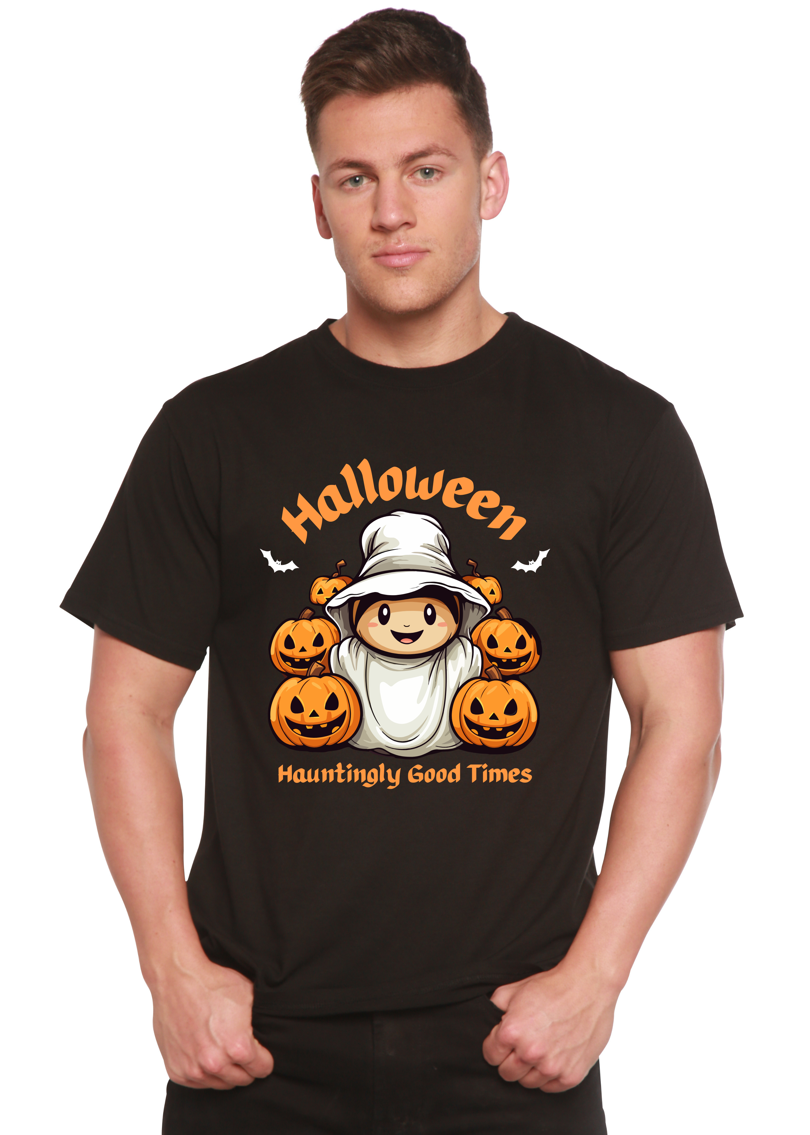 T-shirt graphique à manches courtes en viscose de bambou/coton biologique pour homme sur le thème "Halloween : L'horreur amusante"