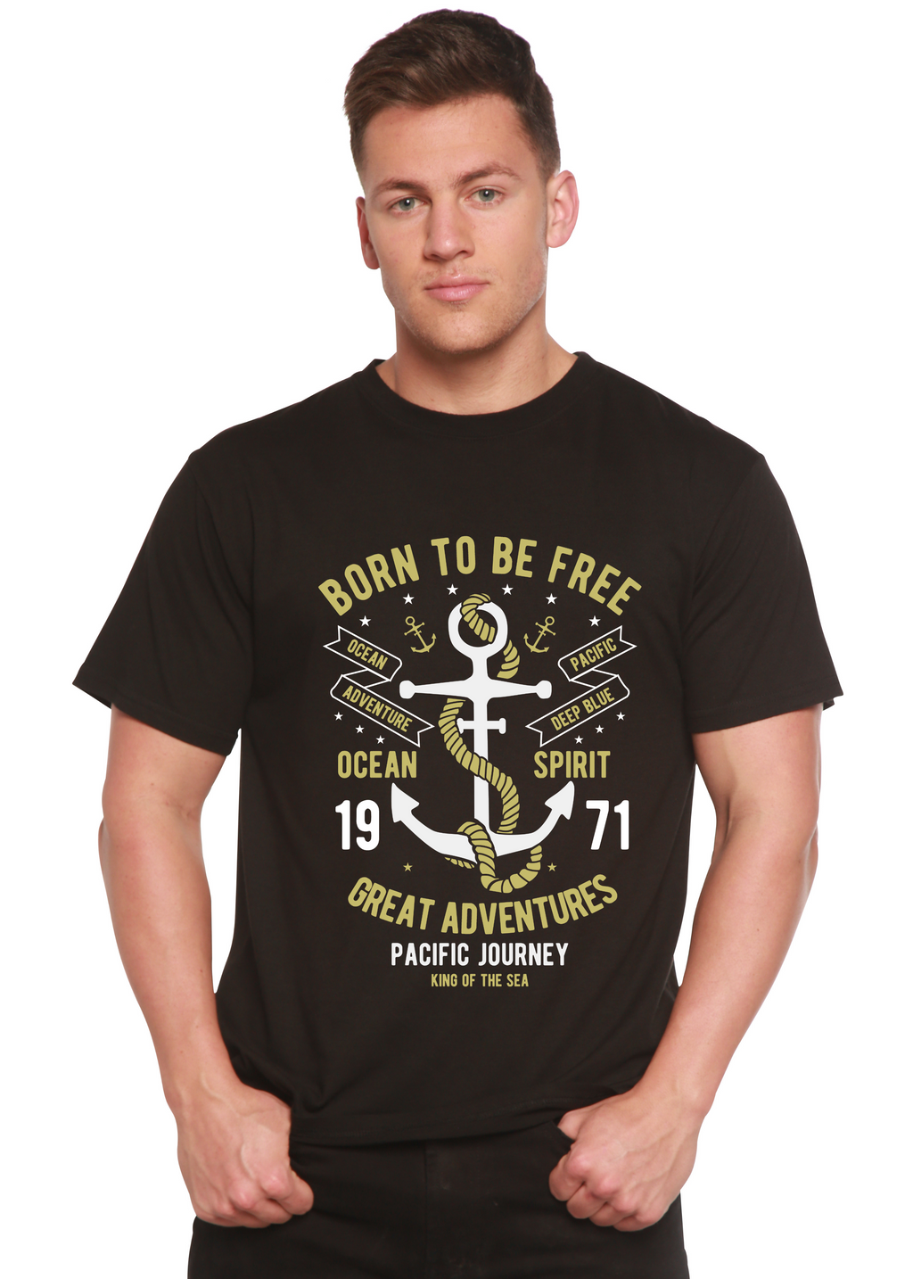 T-shirt graphique à manches courtes en bambou-viscose/coton biologique « Born To Be Free » pour homme