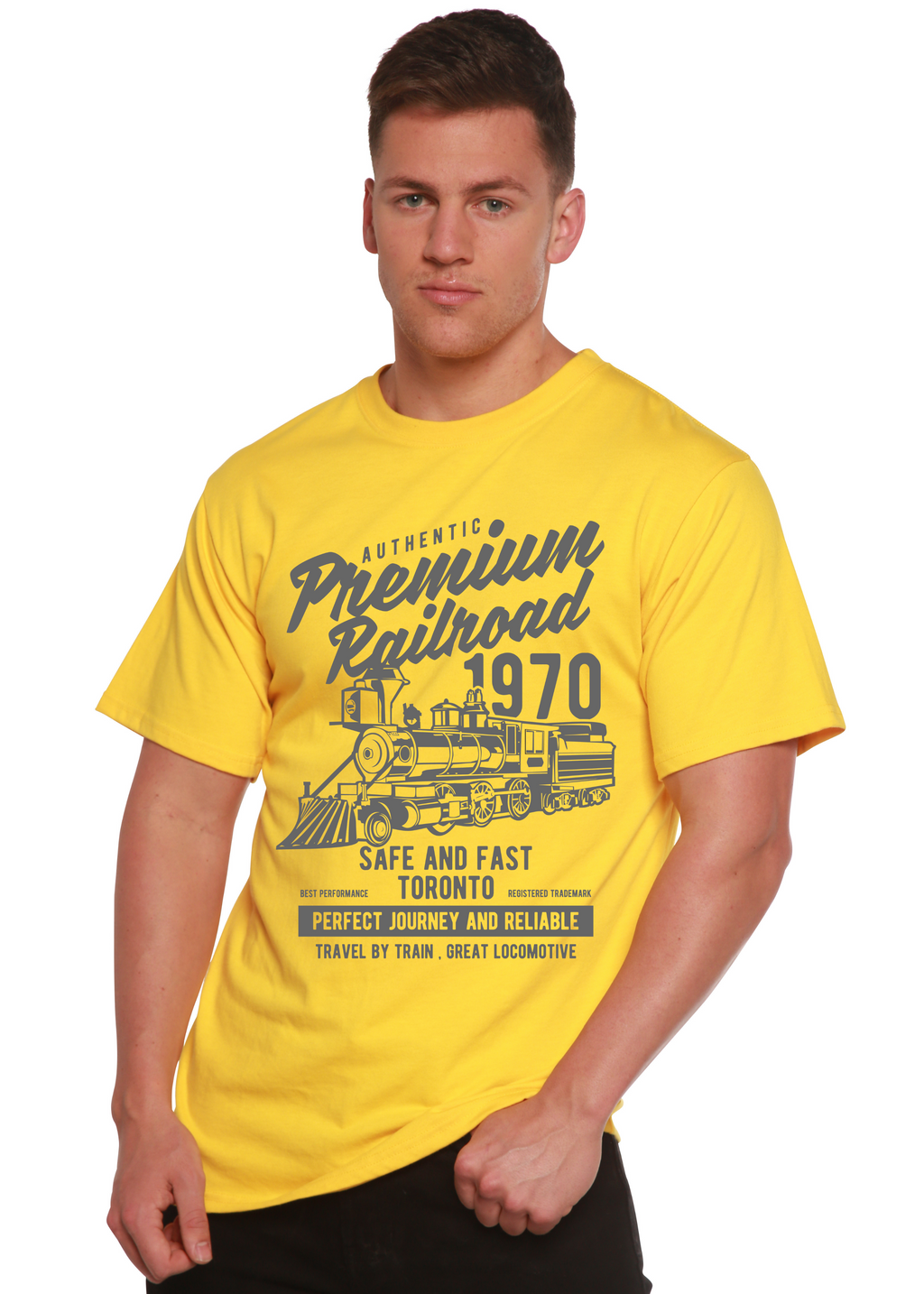 T-shirt graphique à manches courtes en viscose de bambou et coton biologique pour homme Railroad Spun Bamboo® Premium