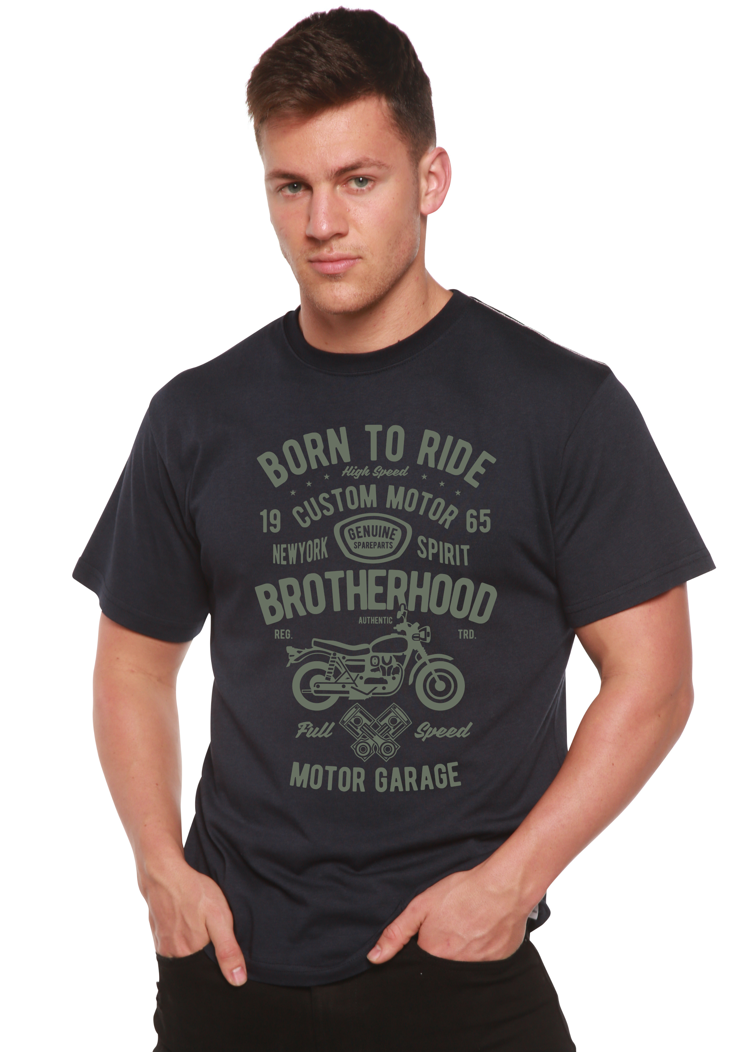 T-shirt graphique à manches courtes pour homme « Motorcycle Brotherhood » en viscose de bambou/coton biologique
