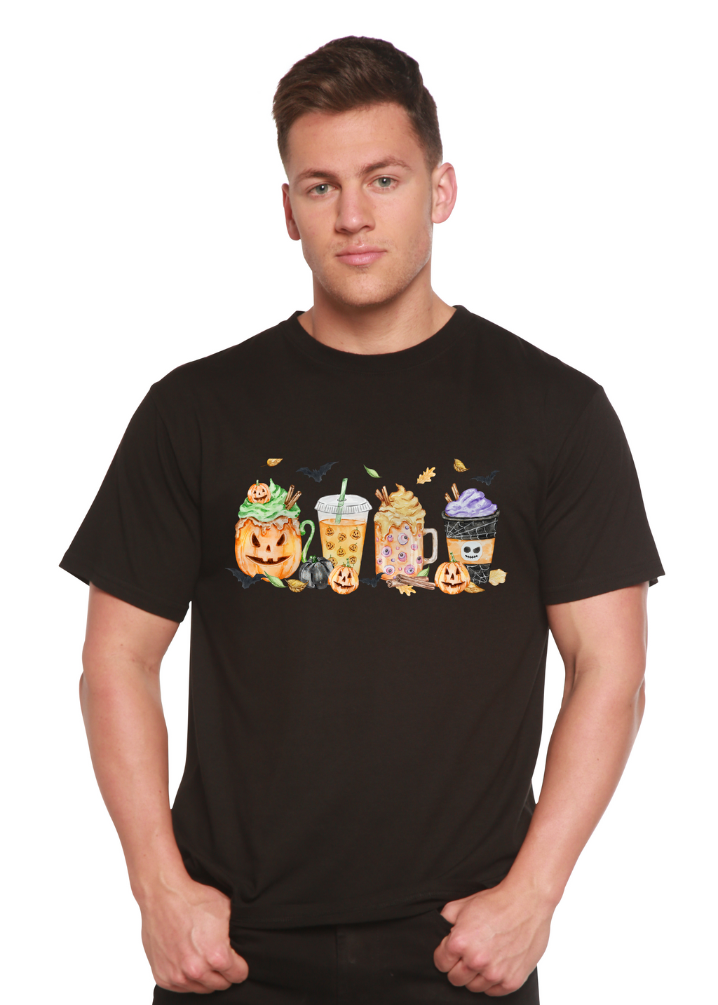 T-shirt graphique homme à manches courtes en viscose de bambou/coton biologique motif Joyeux Halloween