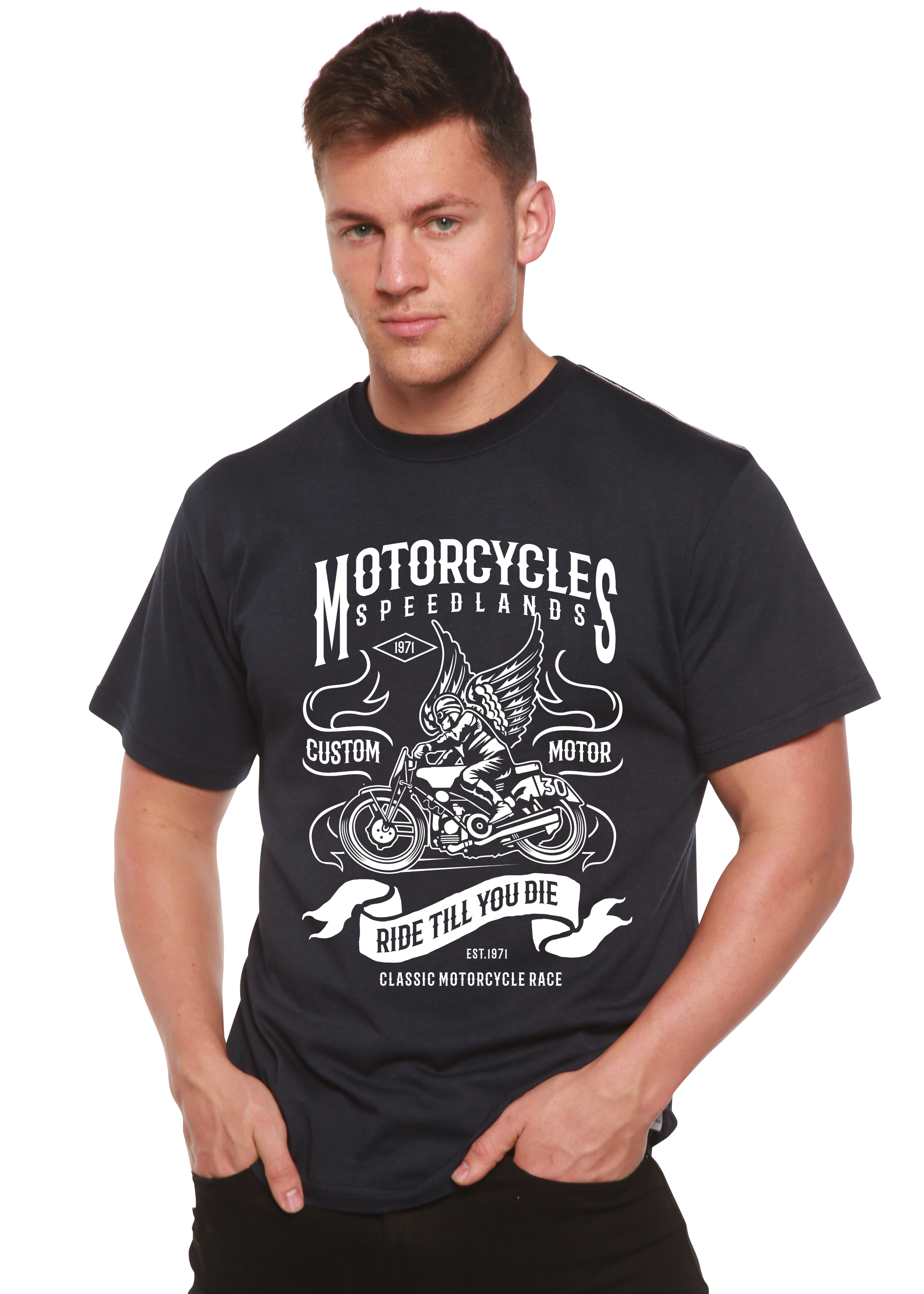 T-shirt graphique à manches courtes en viscose de bambou/coton biologique pour homme - Motos