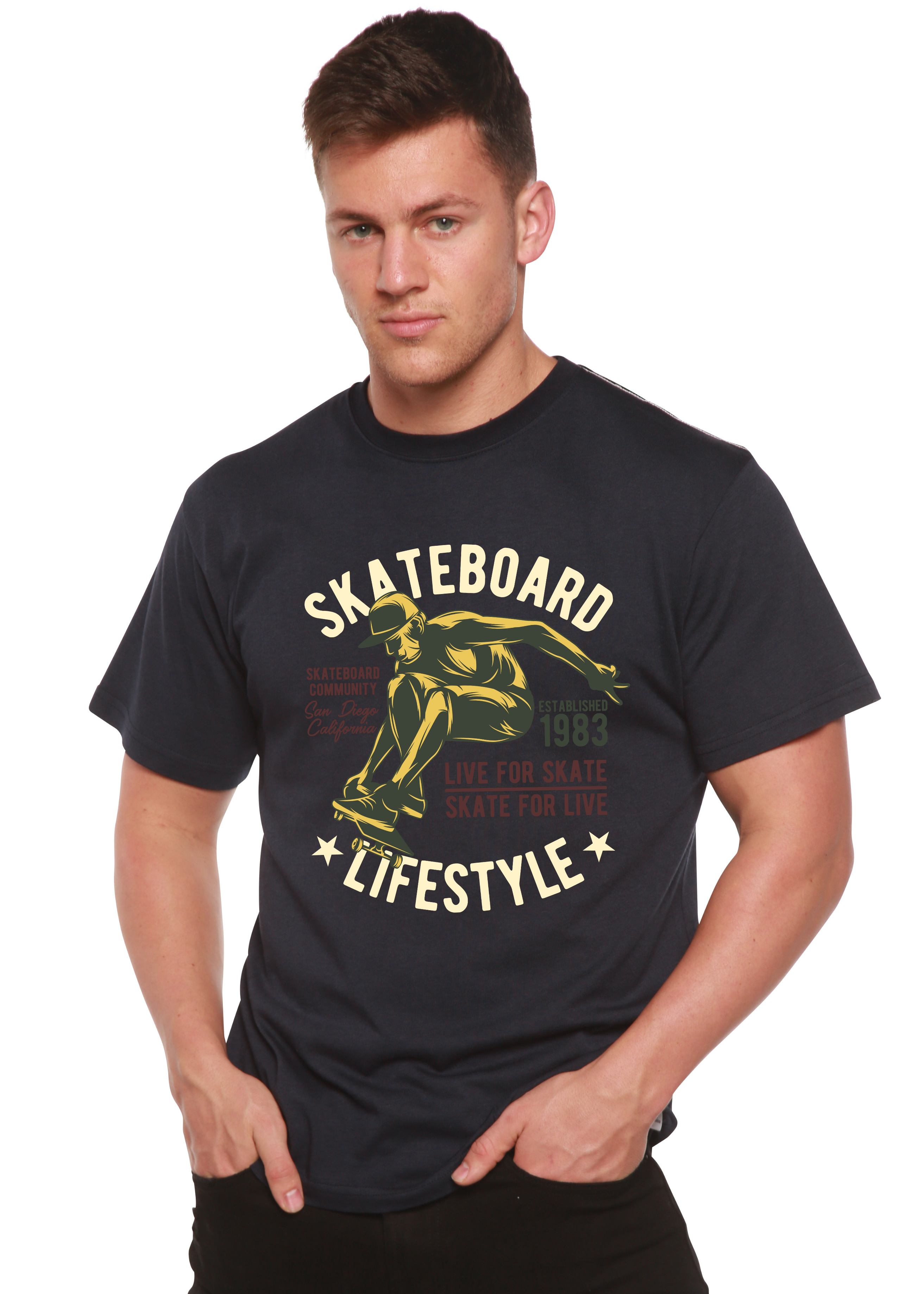 T-shirt à manches courtes et motif en viscose de bambou/coton biologique pour homme Skateboard Lifestyle