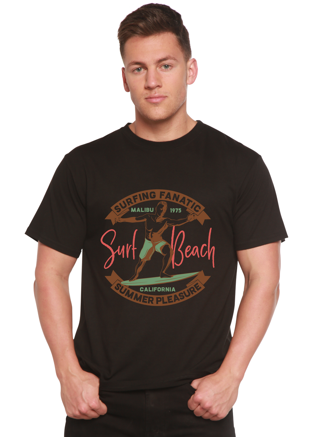 T-shirt graphique à manches courtes pour homme Surf Beach en bambou et coton biologique