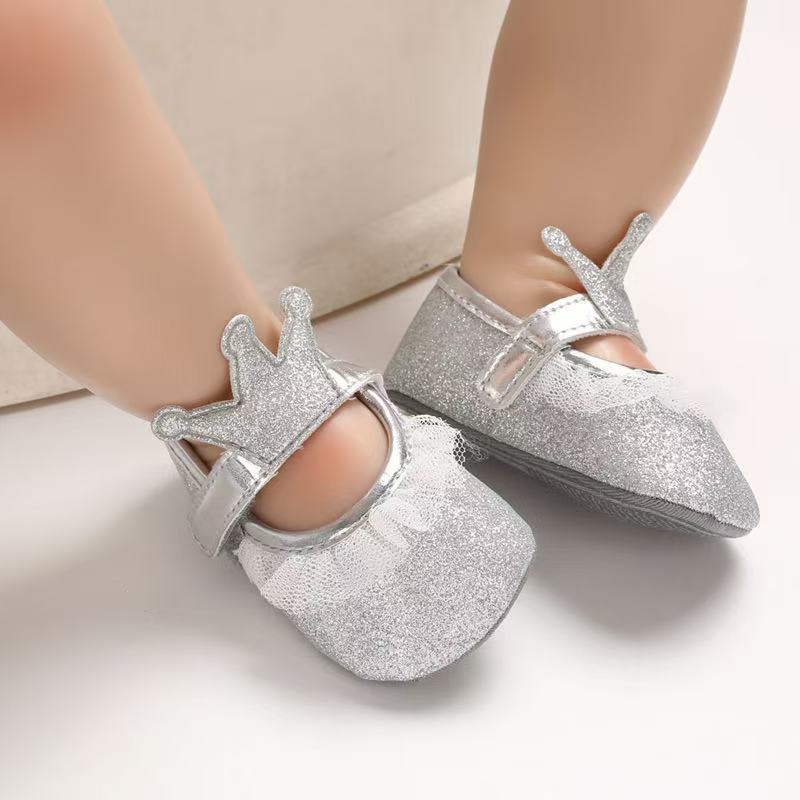 Chaussures de bébé fille nouveau-né, tout-petit, enfants, motif couronne pailletée, semelle souple antidérapante