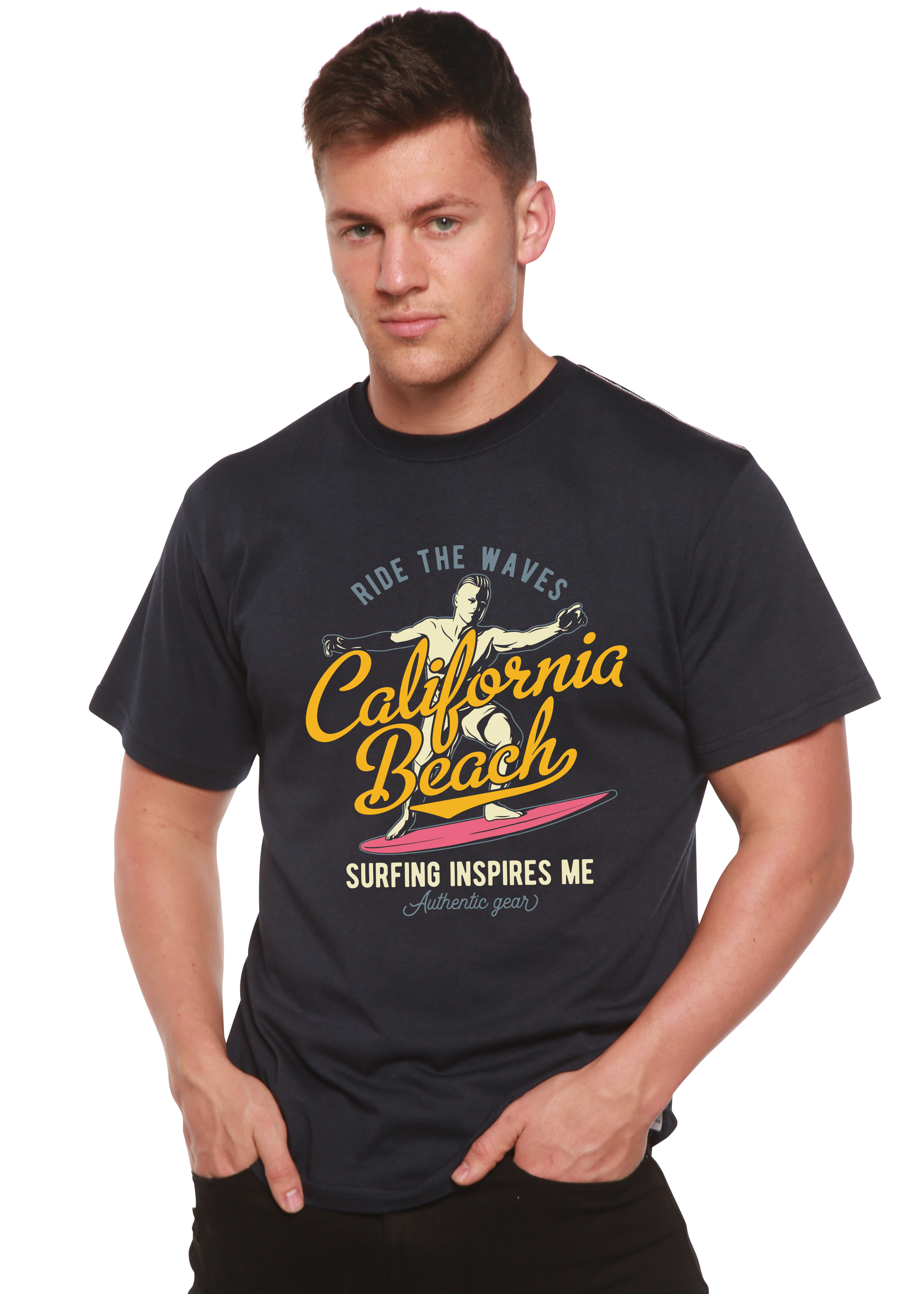 T-shirt graphique à manches courtes en viscose de bambou et coton biologique pour homme California Beach