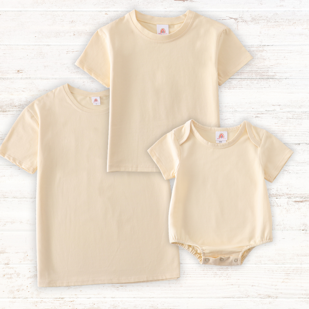 T-shirt uni beige basique adulte enfant et bébé bulle