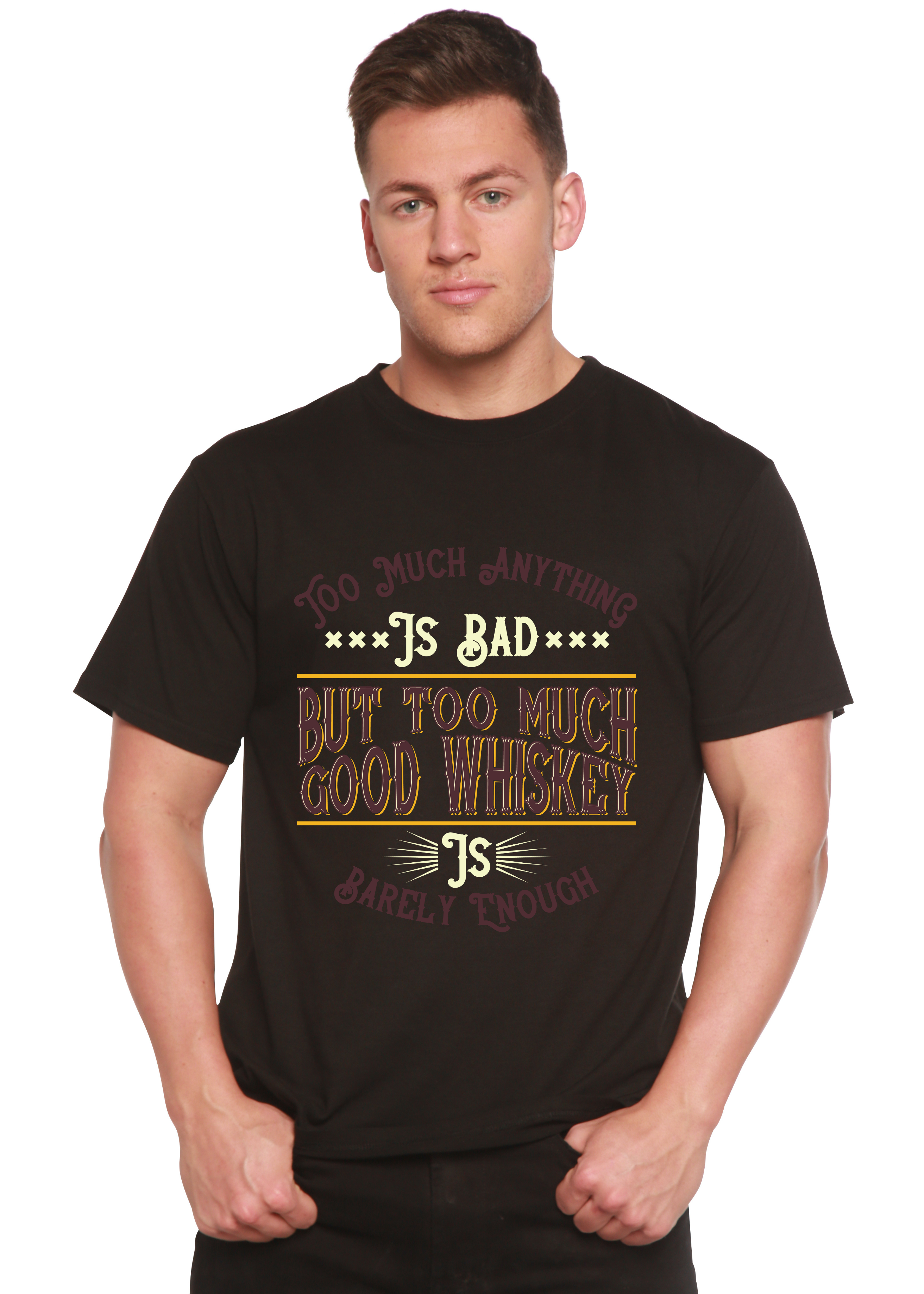 T-shirt graphique à manches courtes en viscose de bambou/coton biologique pour homme But Too Much Good Whiskey