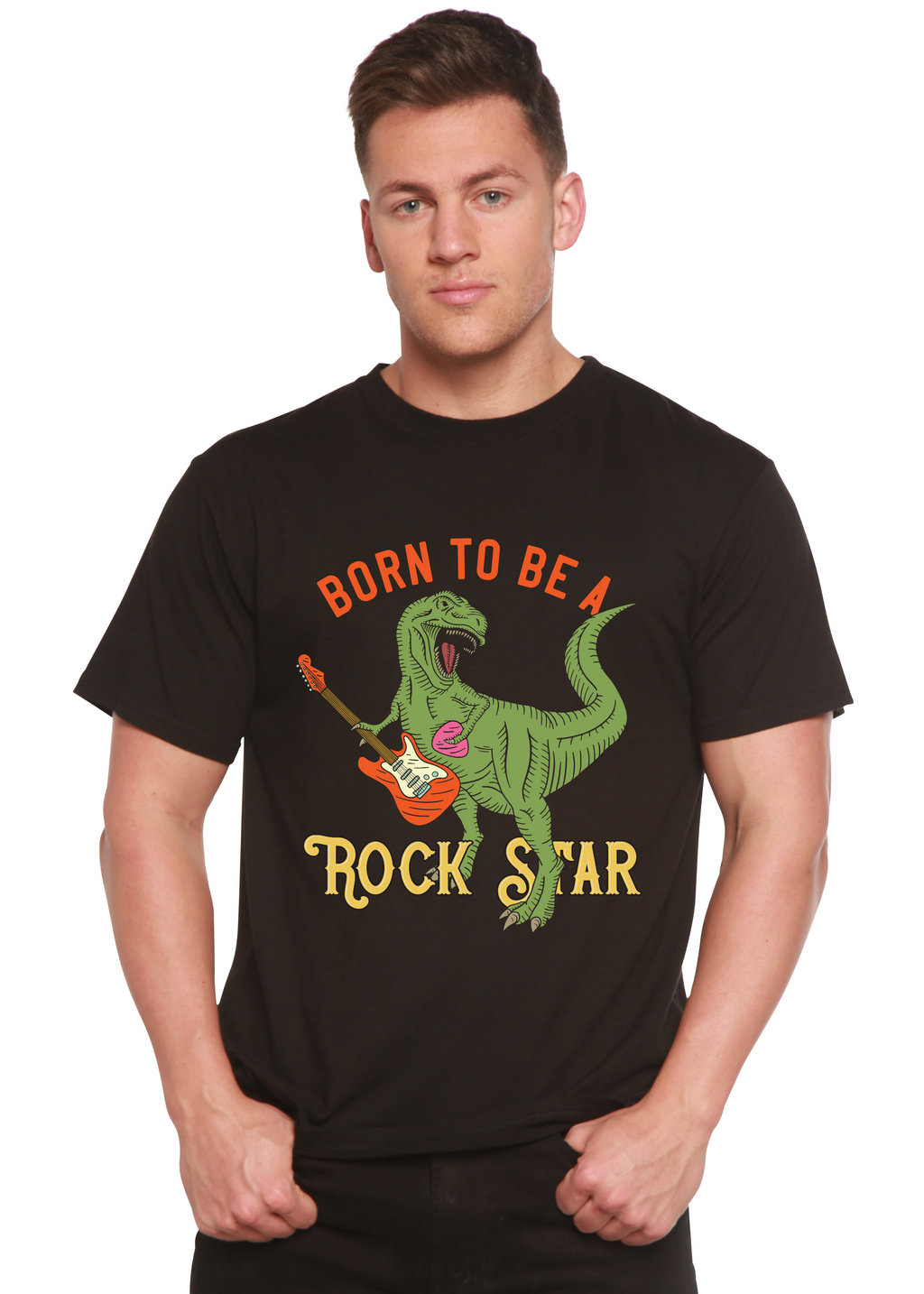 T-shirt graphique à manches courtes en viscose de bambou et coton biologique pour homme Born To Be A Rock Star