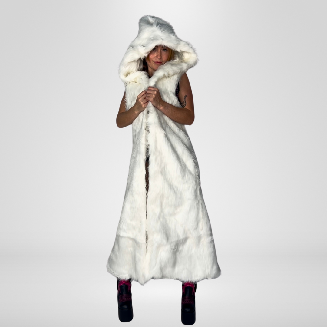 Manteau long en fausse fourrure lumineuse à LED