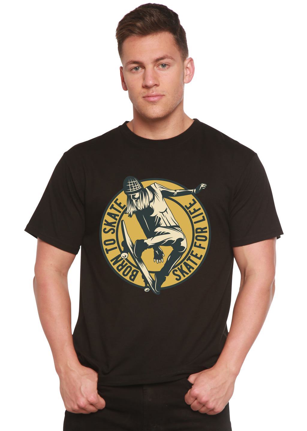 T-shirt à manches courtes en viscose de bambou et coton biologique avec motif « Skate For Life » pour homme